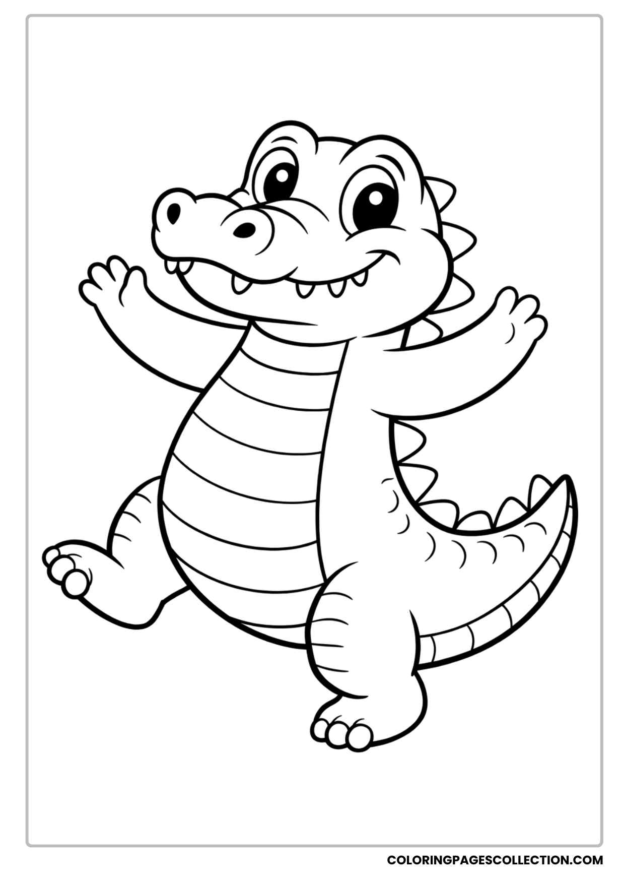 happy walking cartoon alligator coloring sheet