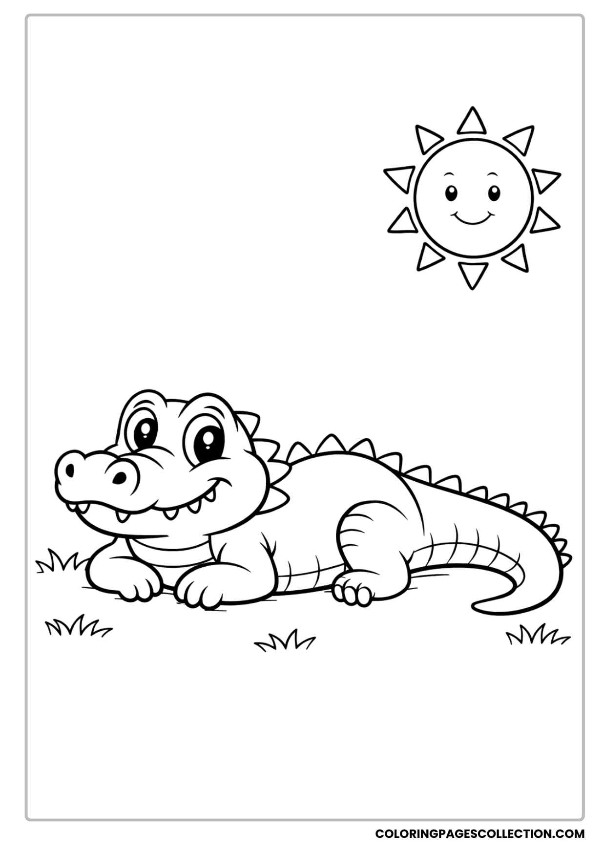 baby alligator resting under the sun coloring page