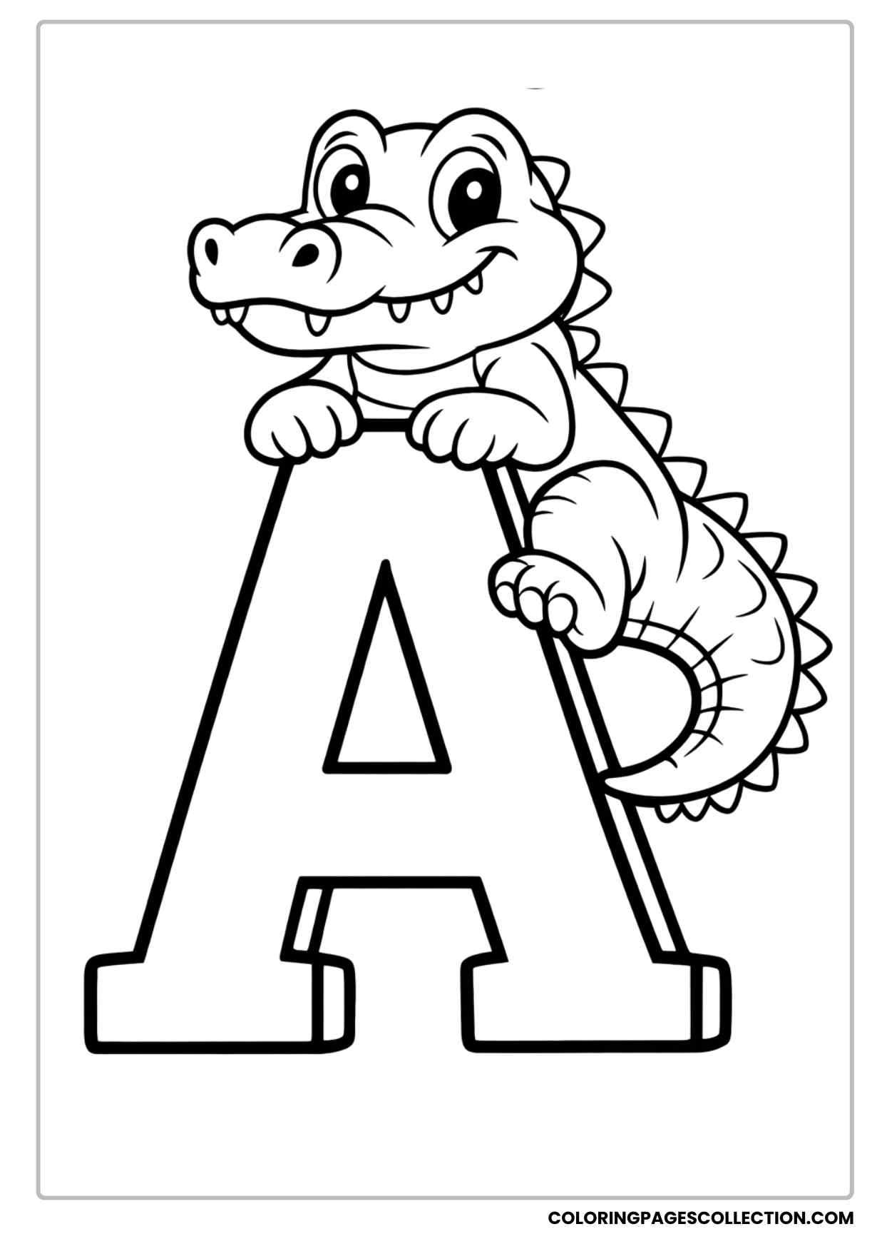 alphabet a with cute alligator coloring page