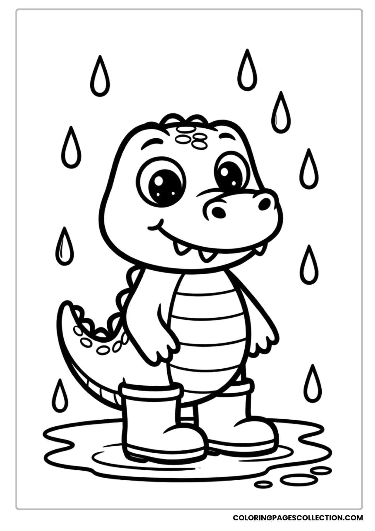 cute alligator playing in the rain coloring sheet