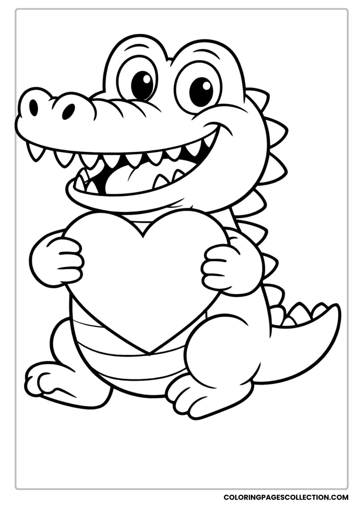 happy cartoon alligator standing and smiling coloring sheet