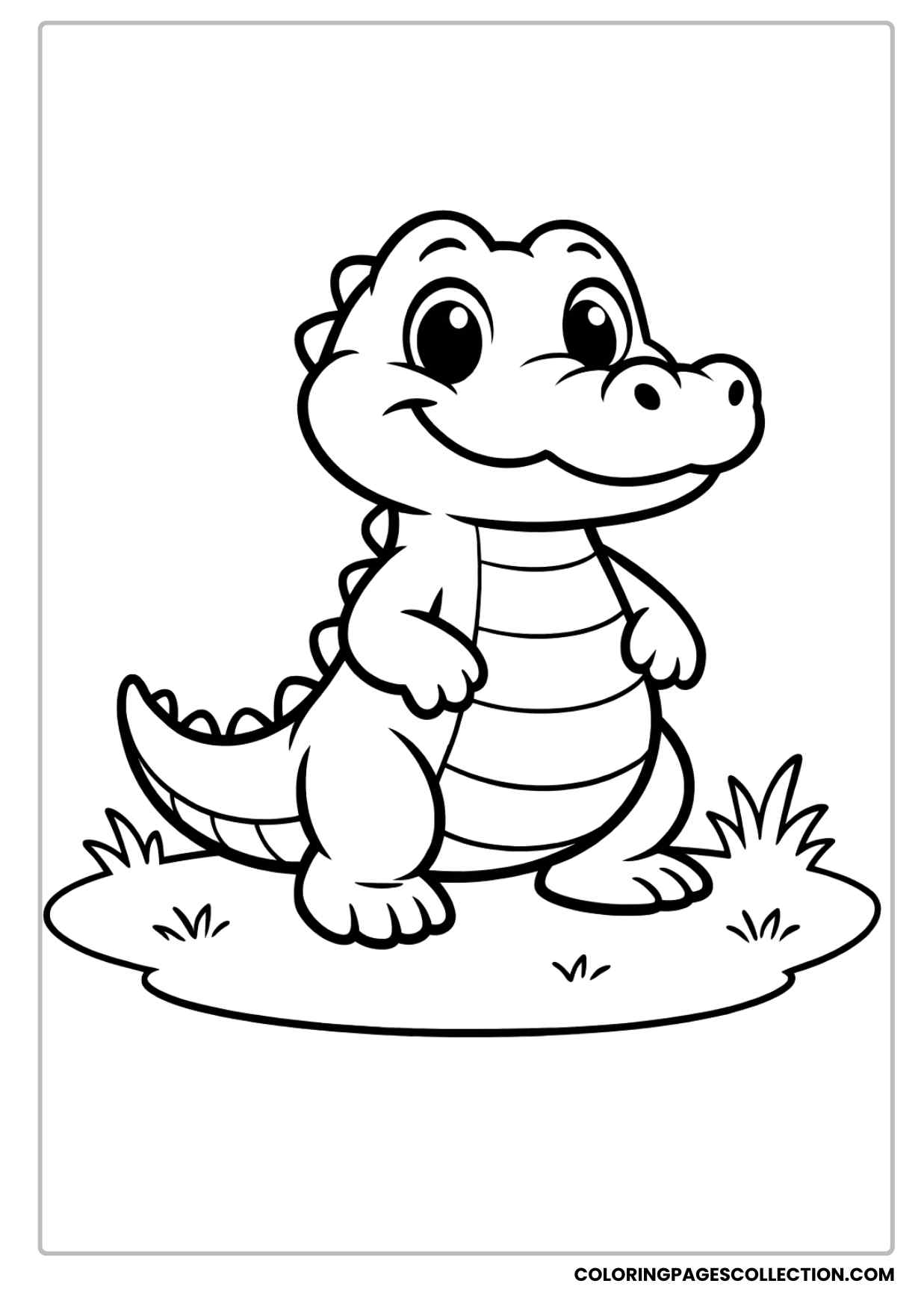 cute alligator standing on grass coloring sheet