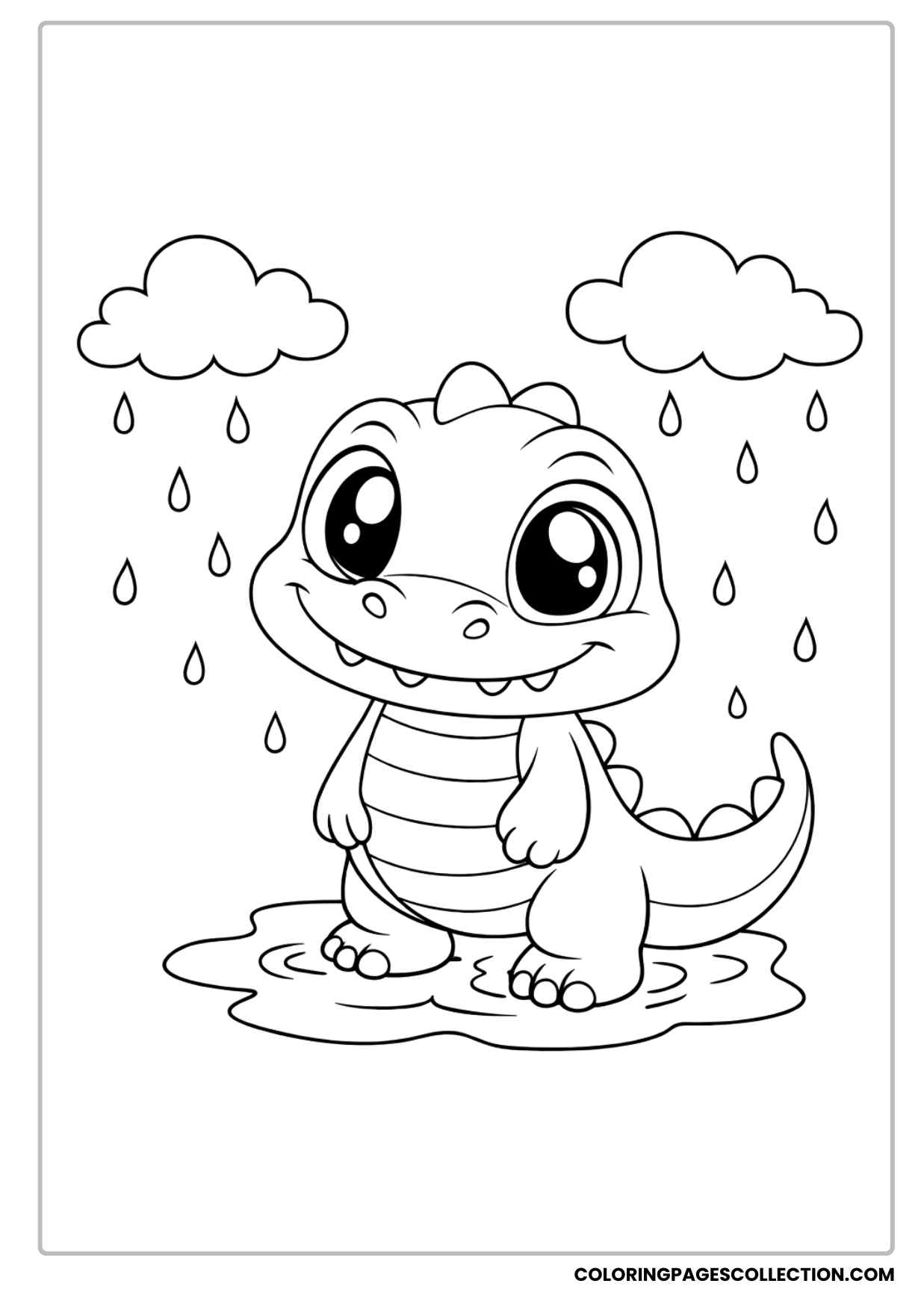 little alligator playing in the rain coloring sheet