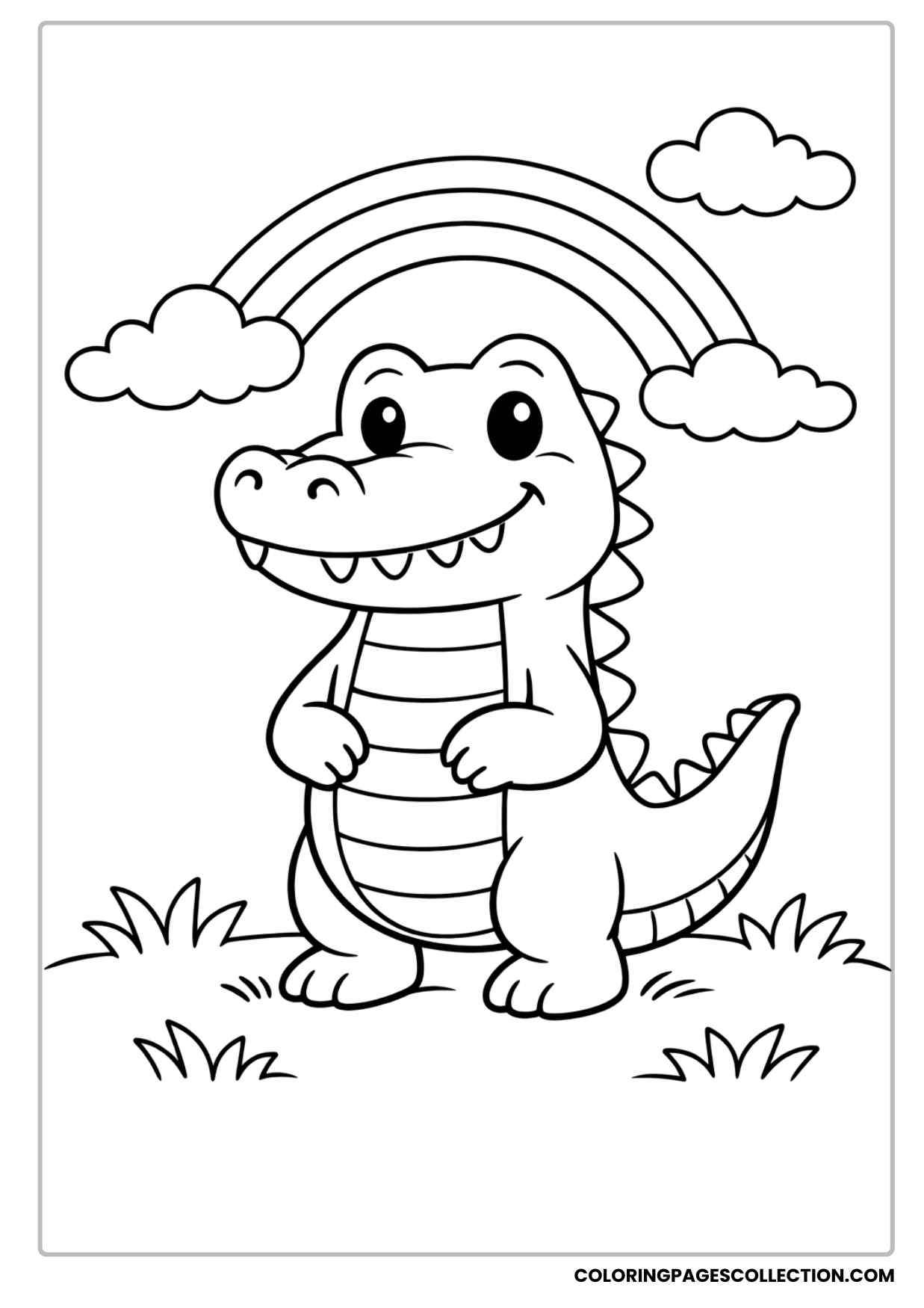 happy alligator with rainbow coloring page
