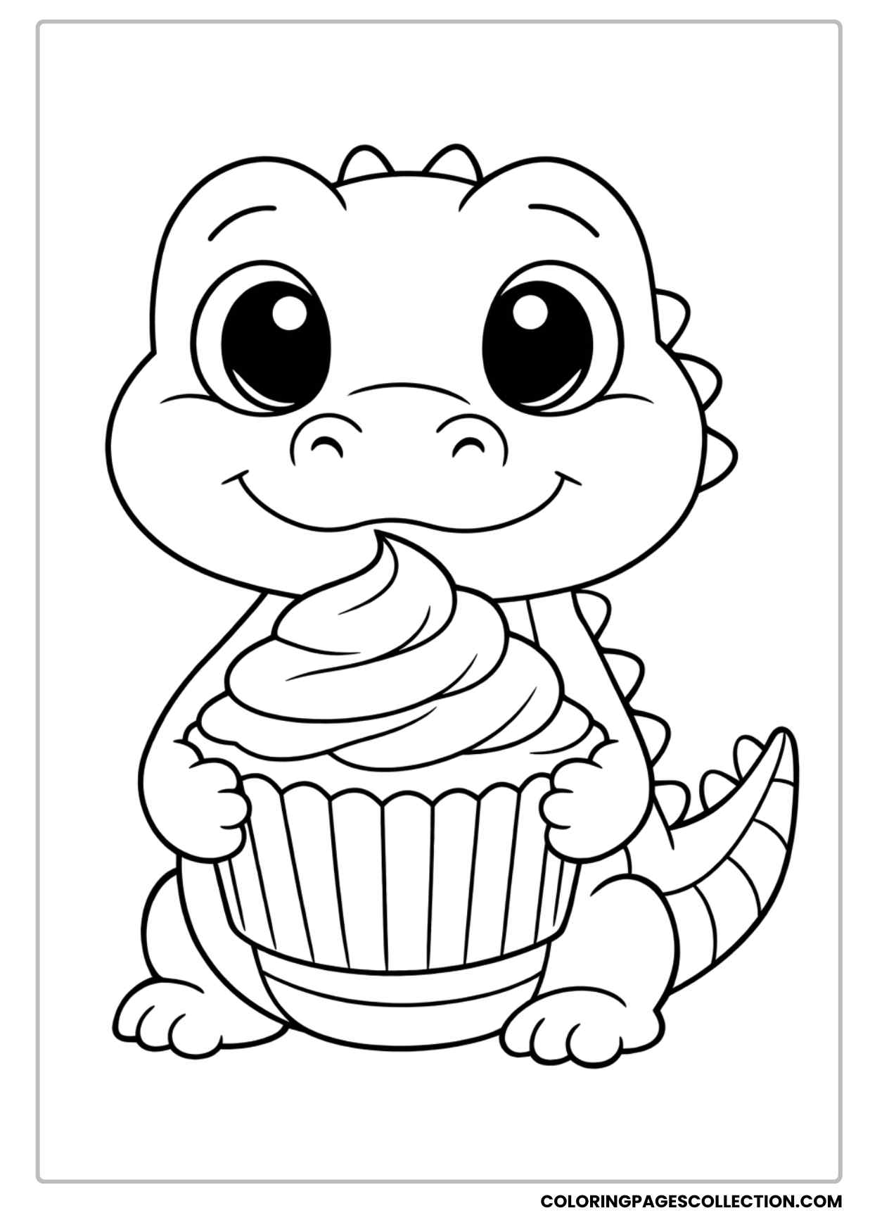 cute baby alligator sitting with big eyes coloring page