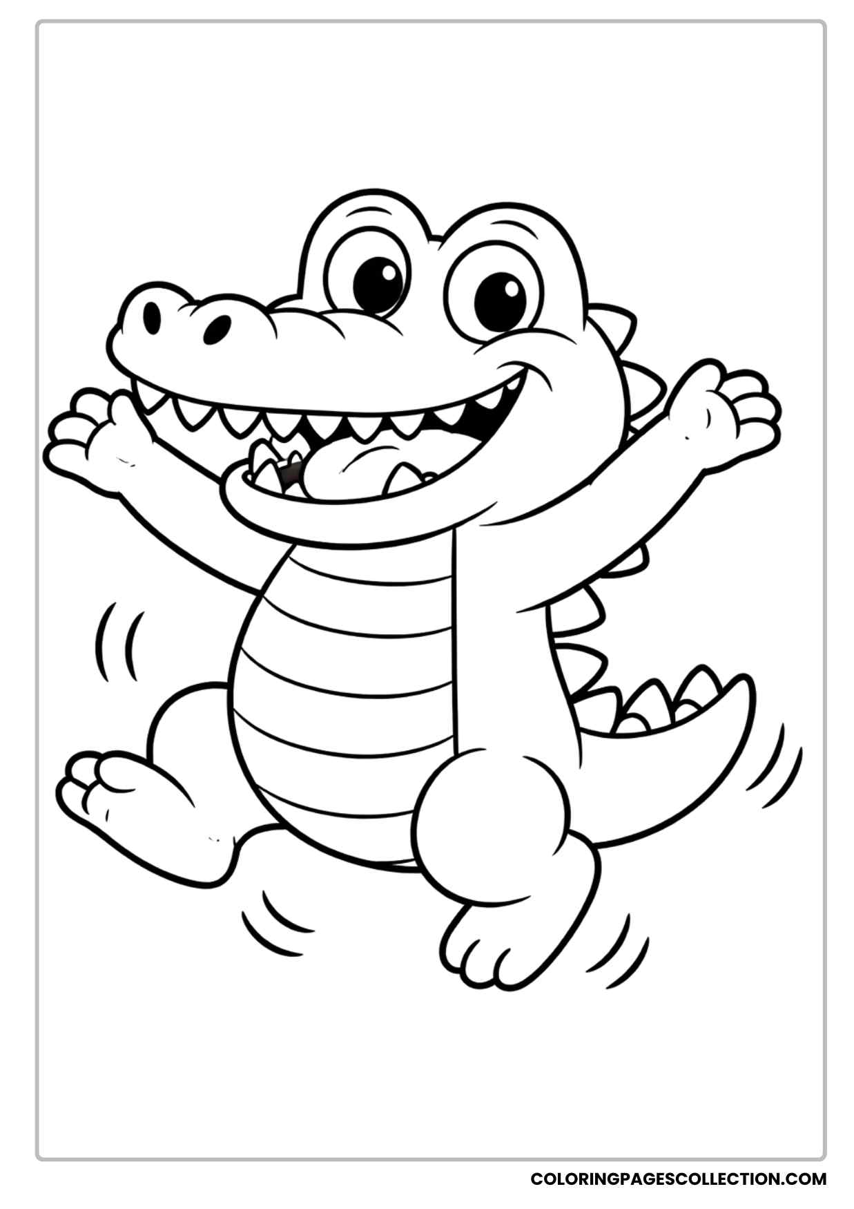 cheerful dancing alligator cartoon coloring sheet