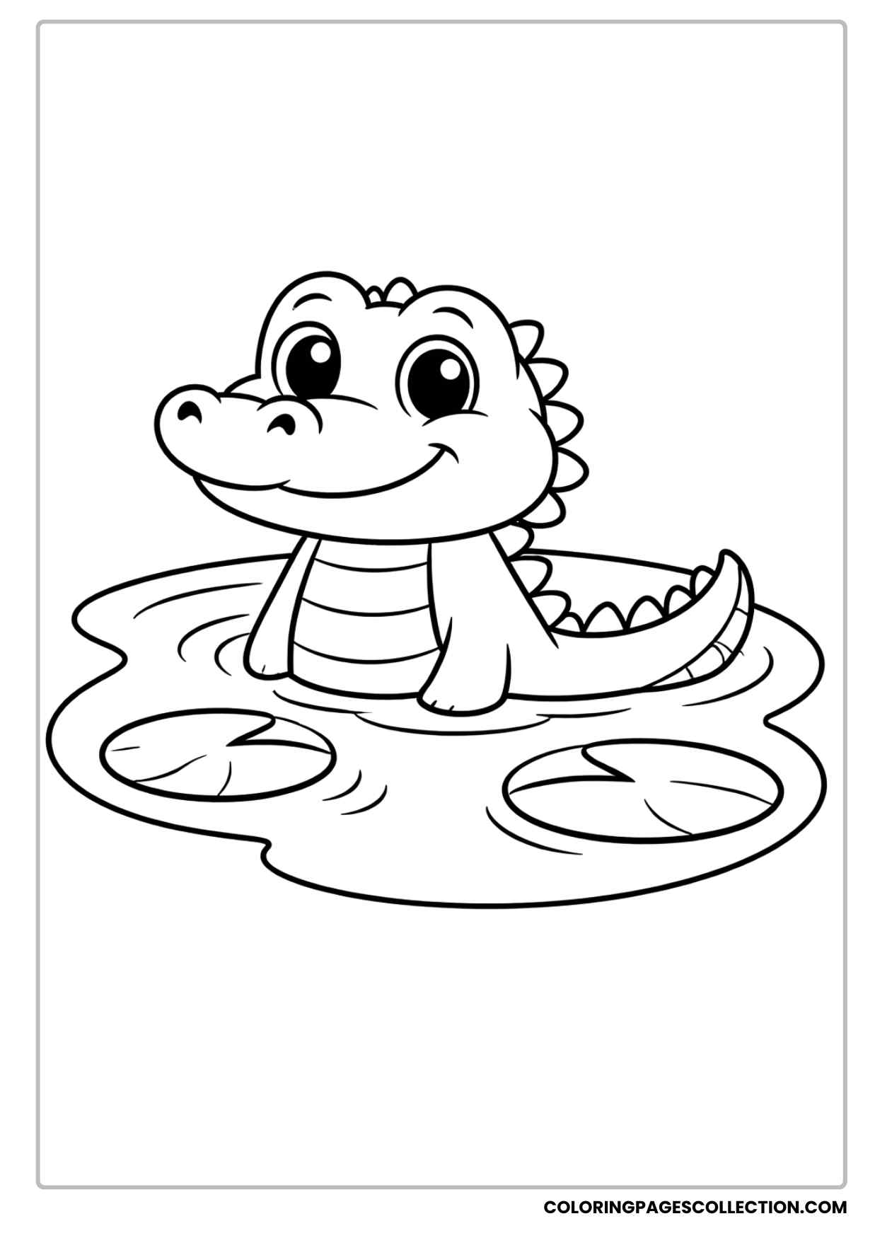 baby alligator relaxing in a pond coloring page