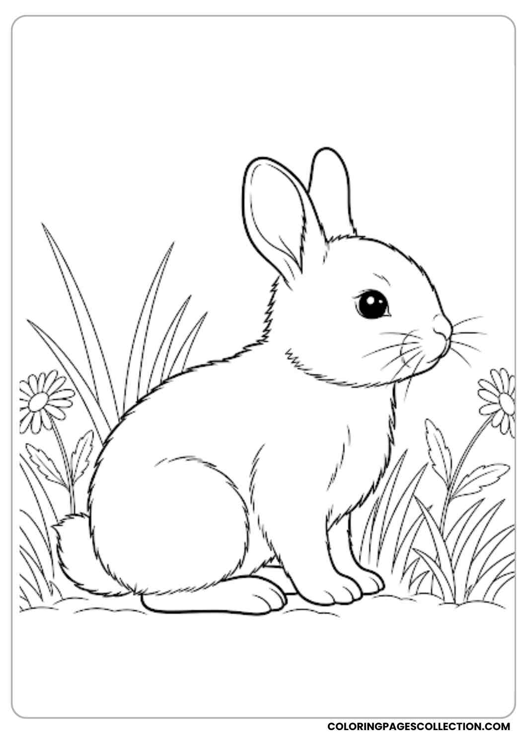 baby rabbit sitting in grass coloring page