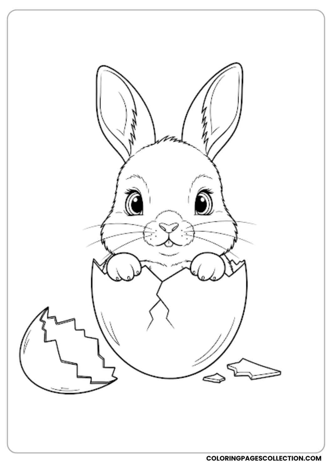 bunny popping out of easter eggshell coloring page