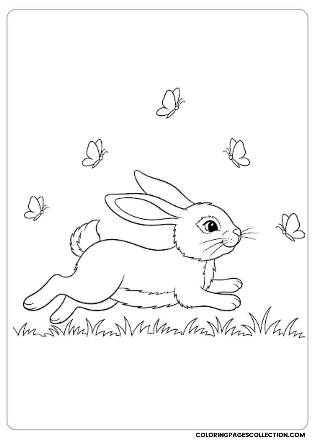 bunny running with butterflies coloring page