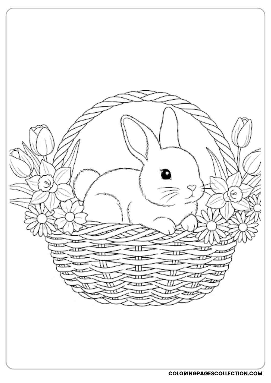 bunny inside basket with flowers coloring page