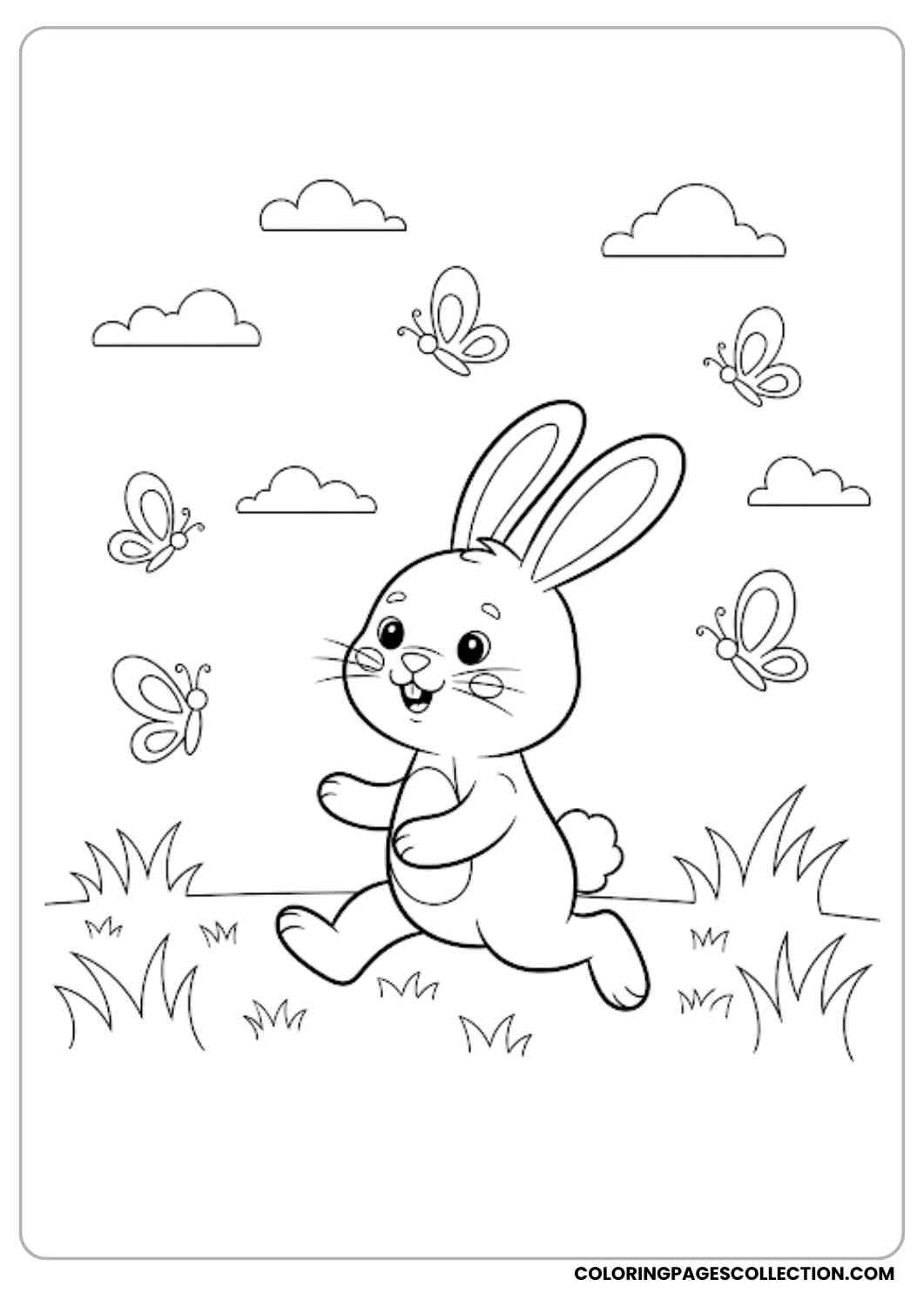 bunny running through grass coloring page