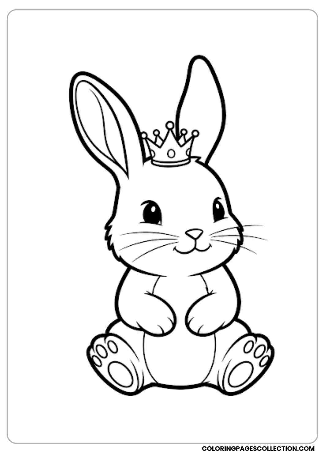 bunny with crown sitting happily coloring page