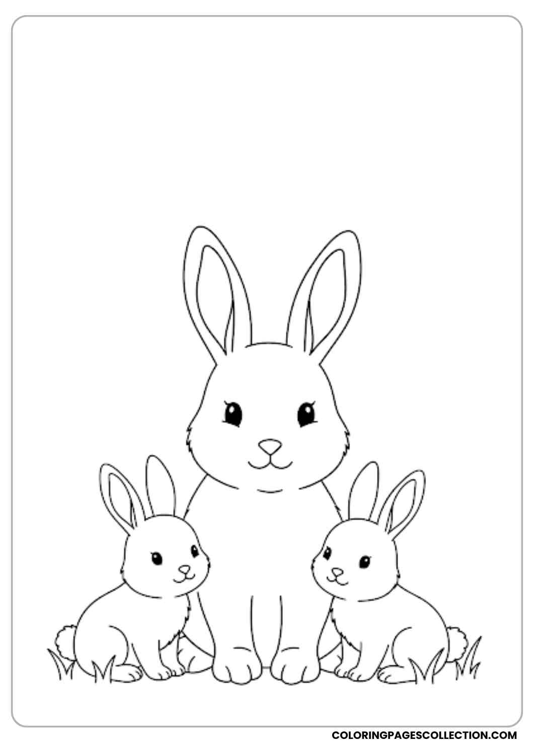 mommy bunny with two babies coloring page