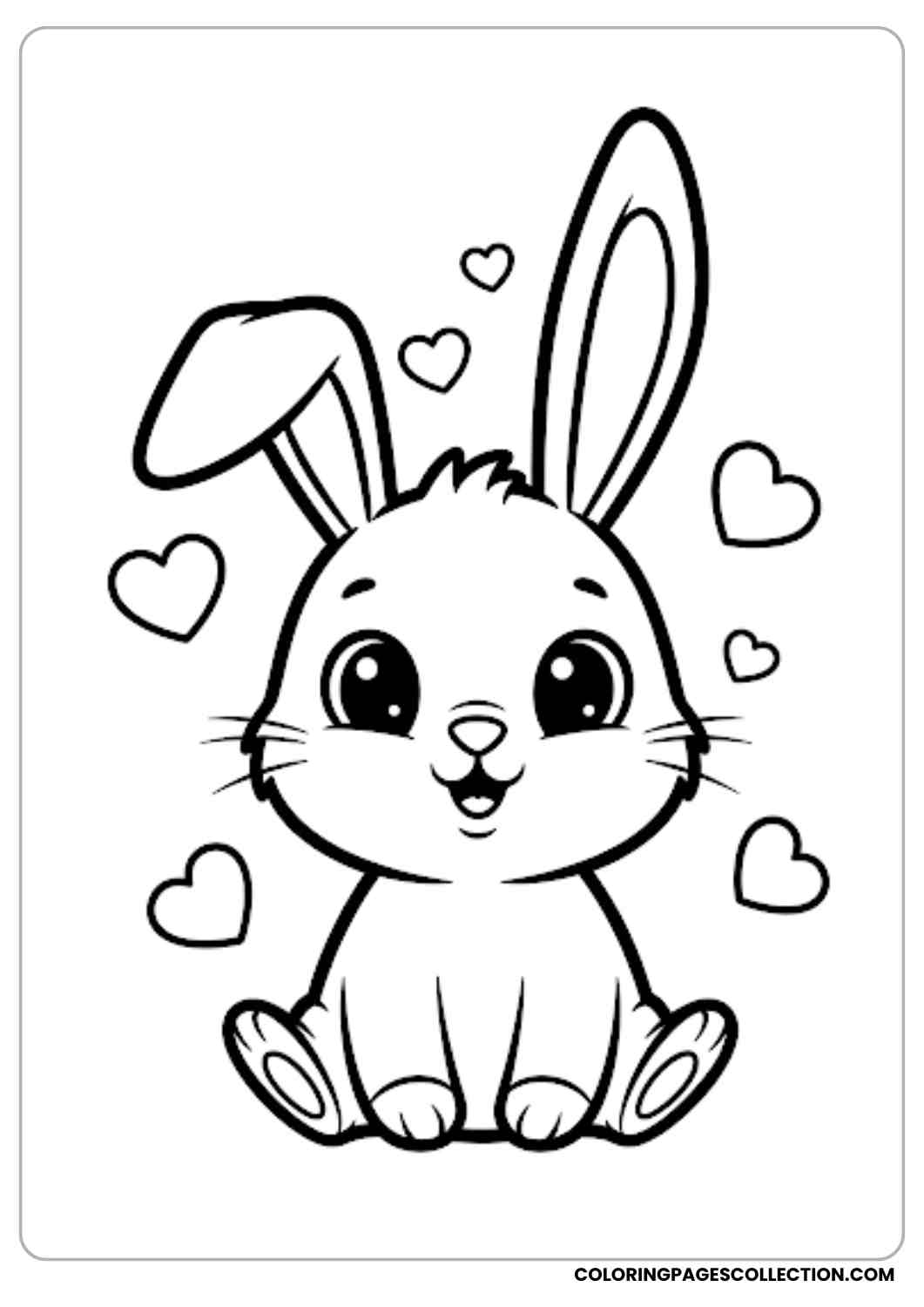 bunny sitting with hearts around coloring page