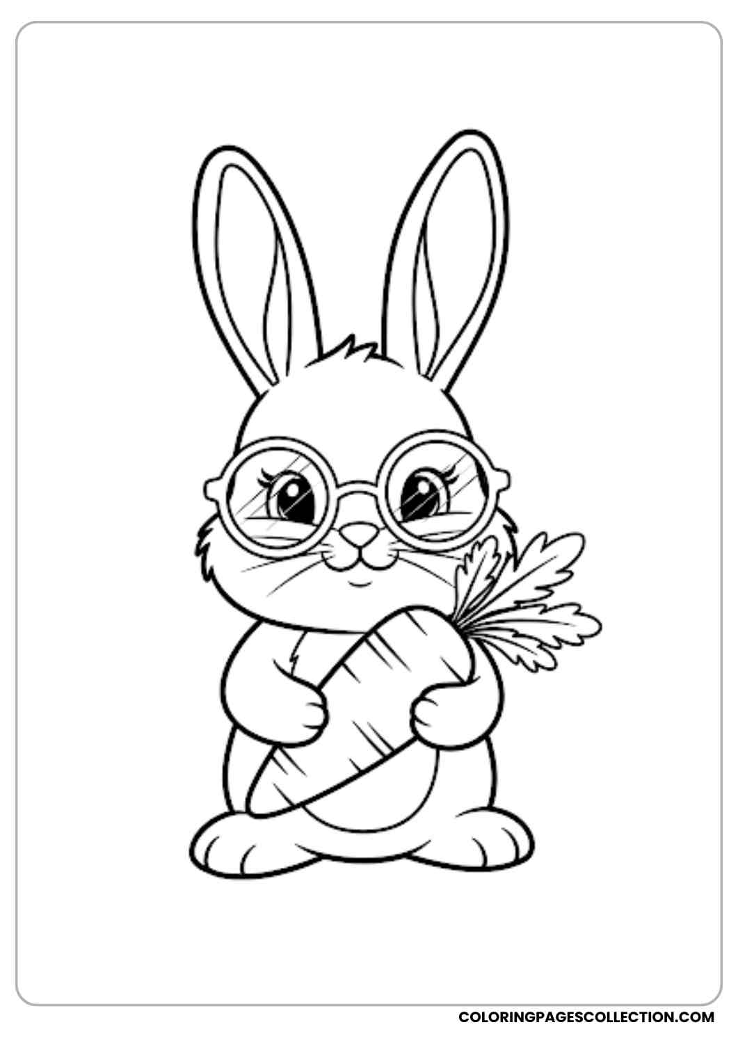bunny with glasses holding carrot coloring page