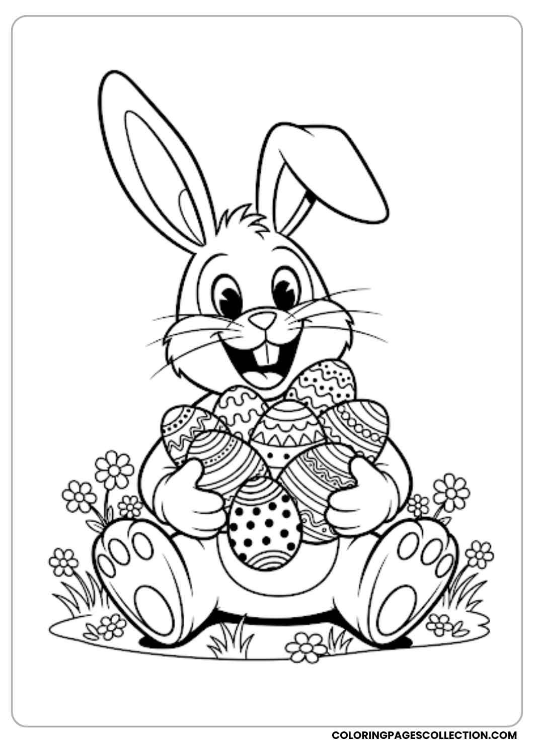 bunny holding easter eggs coloring page