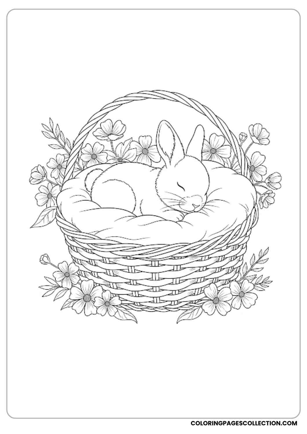 bunny sleeping in basket coloring page