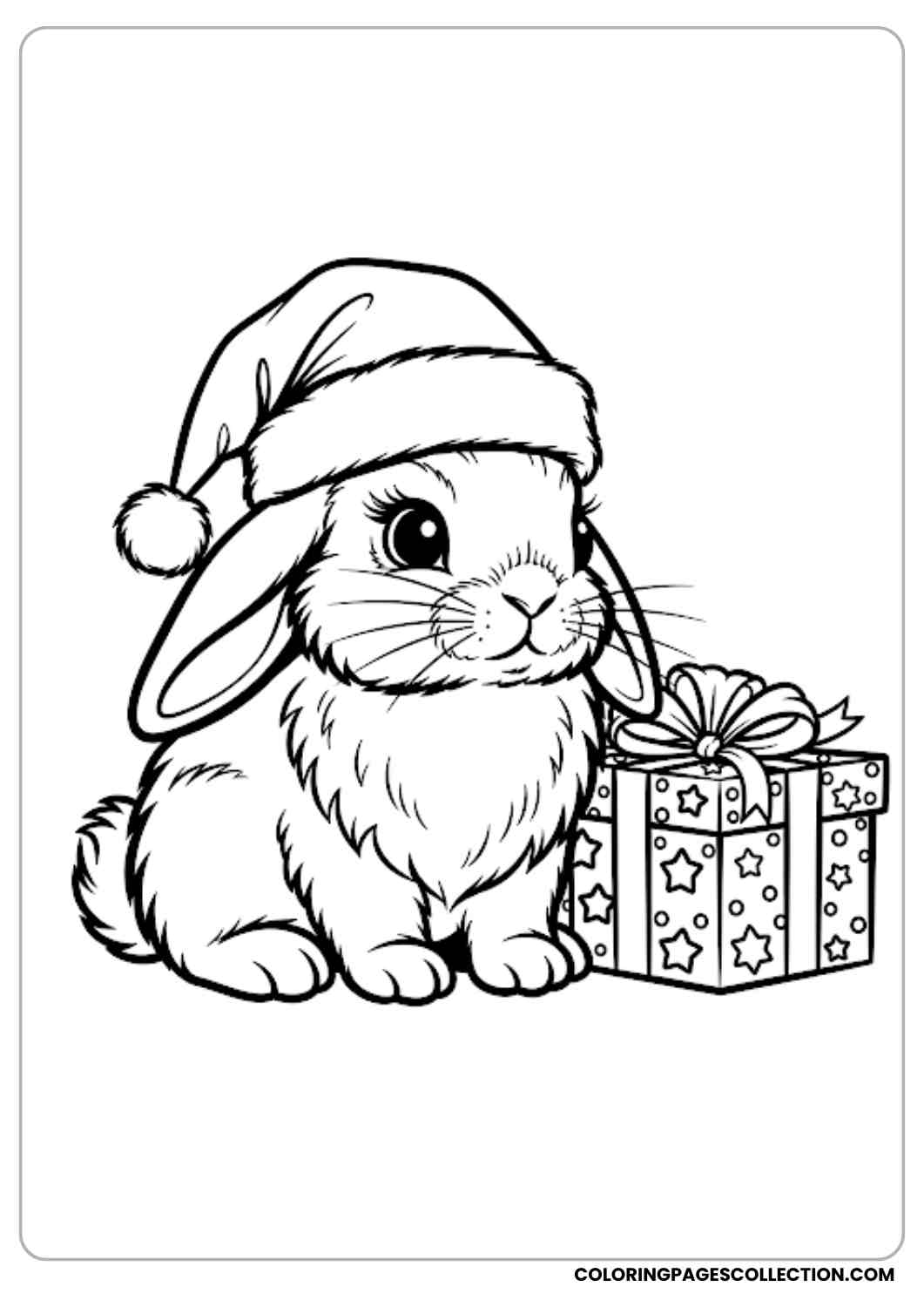 bunny with santa hat and gift coloring page