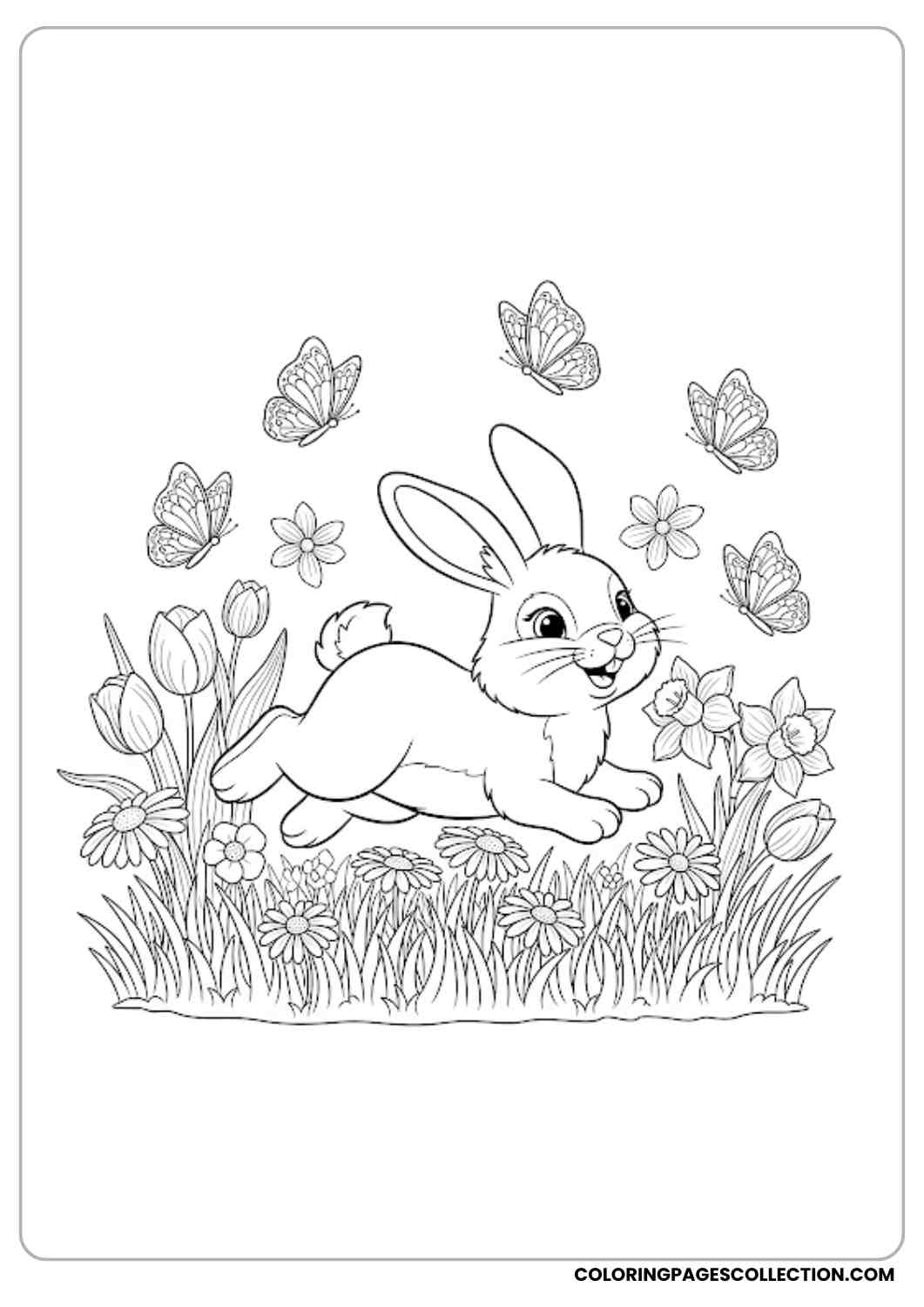 bunny hopping in spring garden coloring page