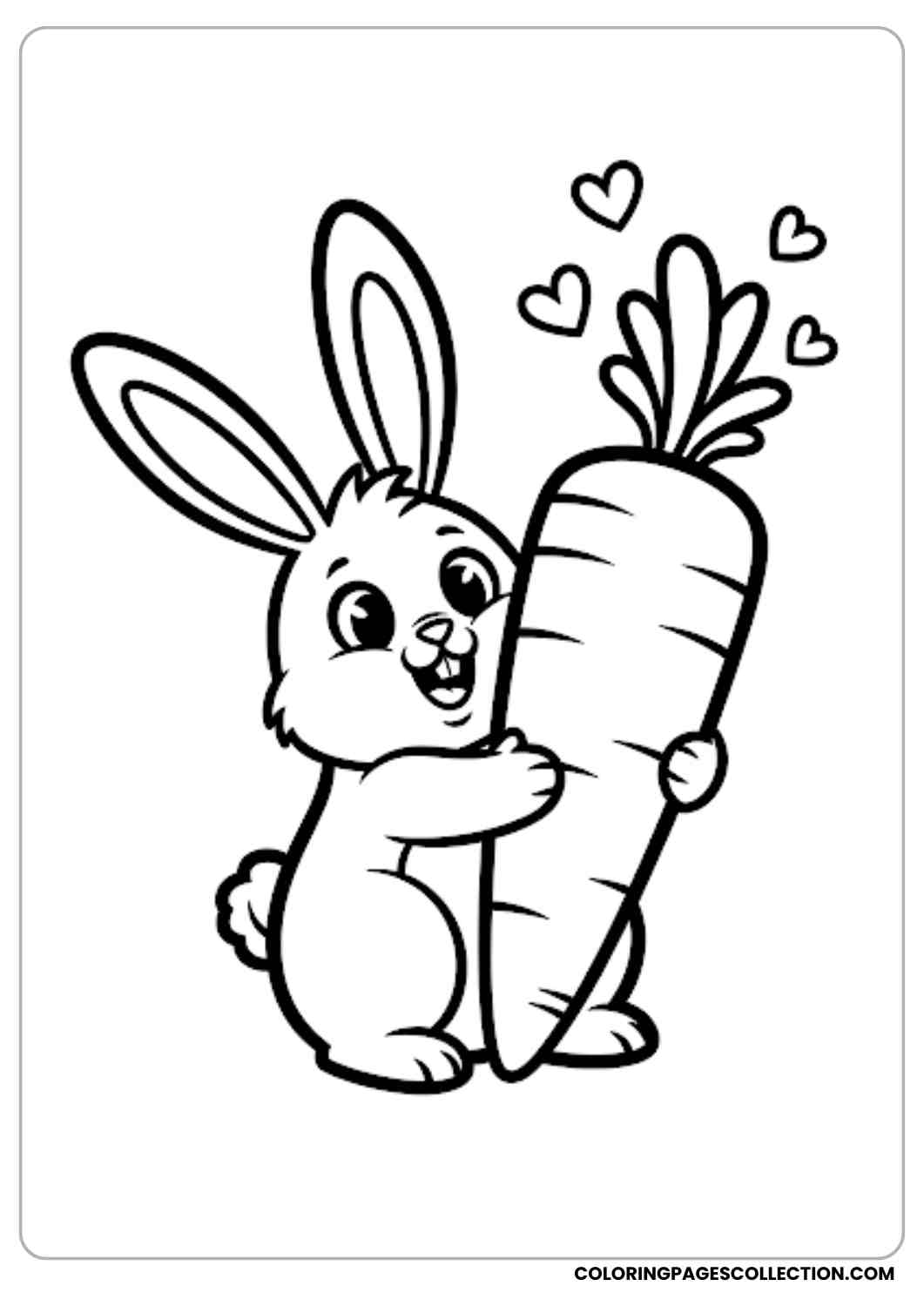 bunny hugging carrot with hearts coloring page