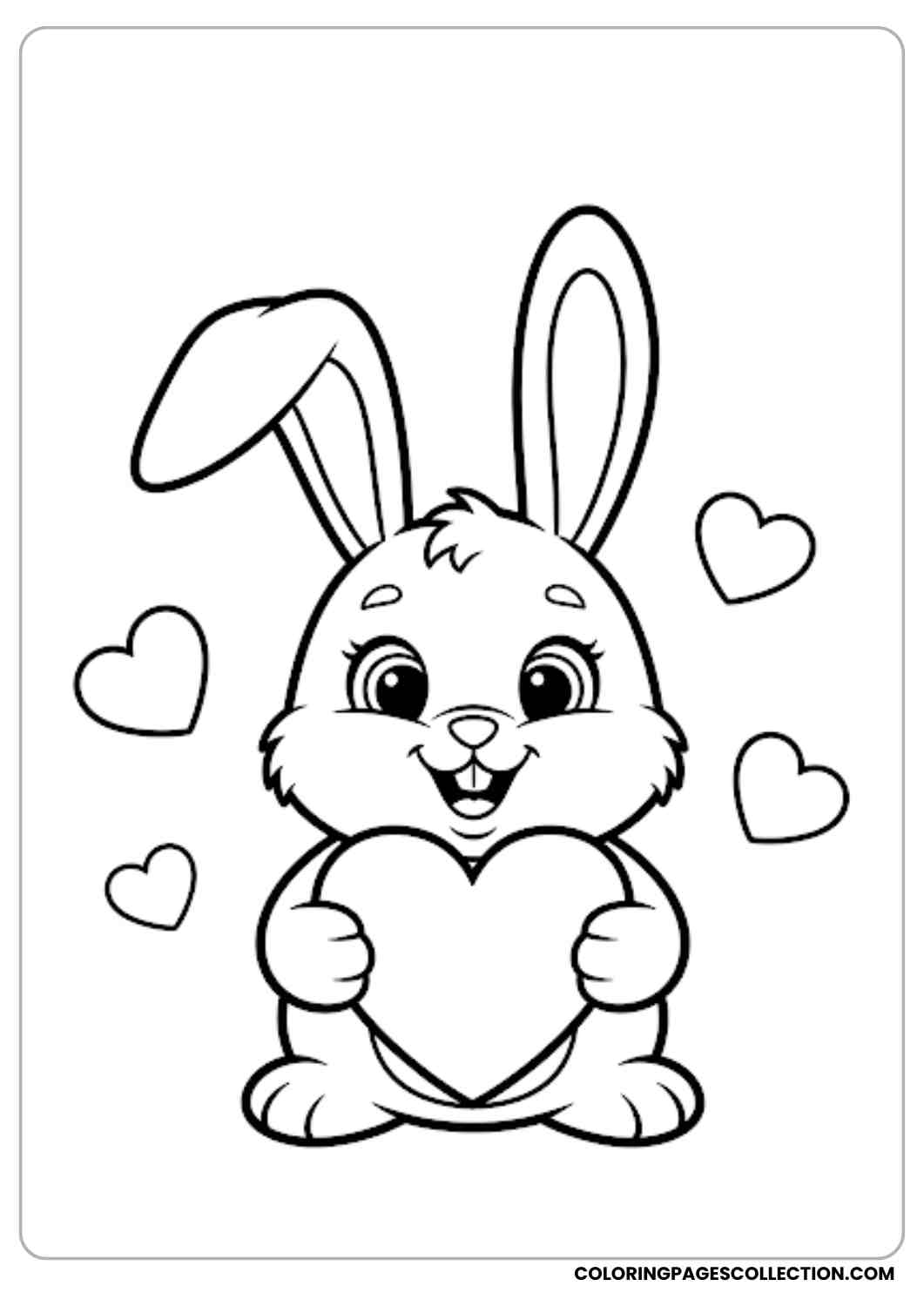 bunny holding big heart with paws coloring page