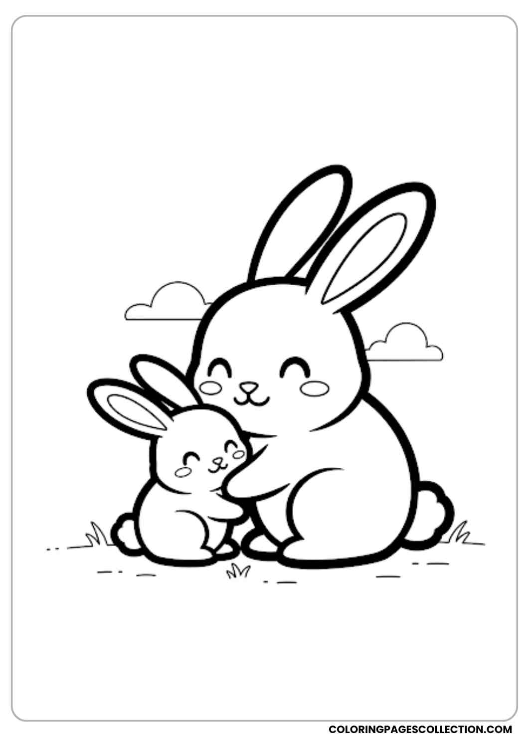 baby bunny cuddling with mother coloring page