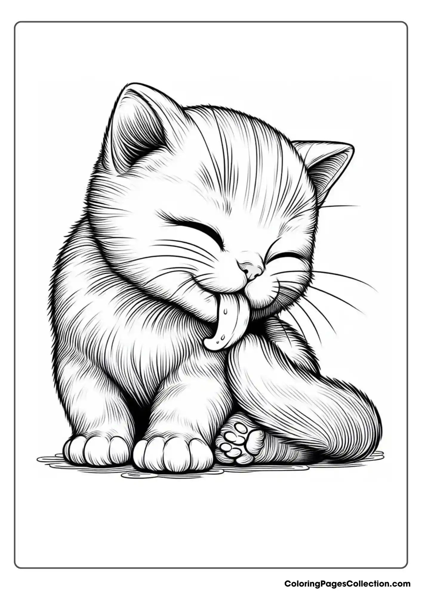 Realistic Depiction Of A Cat Grooming Itself