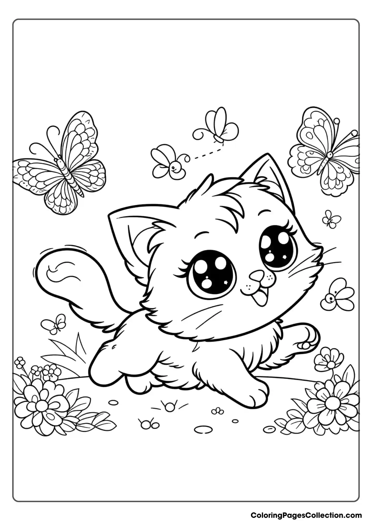 A Cute Cat Is Chasing After A Butterfly