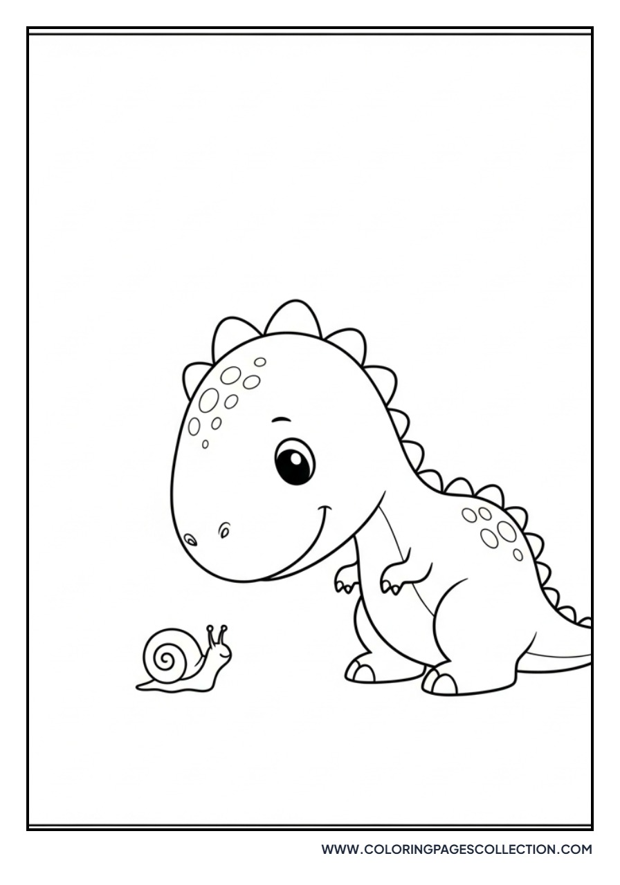 Baby Dinosaur and a Snail - Free Printable Line Art