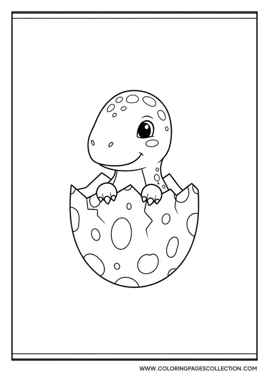 Baby Dinosaur Hatching from Spotted Egg - Free Printable Line Art