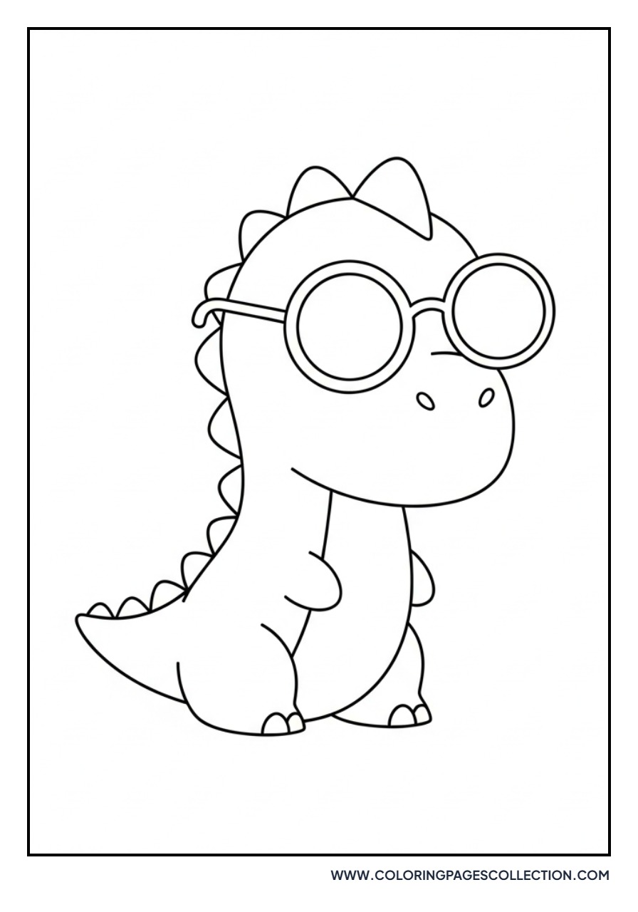 Baby Dinosaur Wearing Sunglasses - Free Printable Line Art