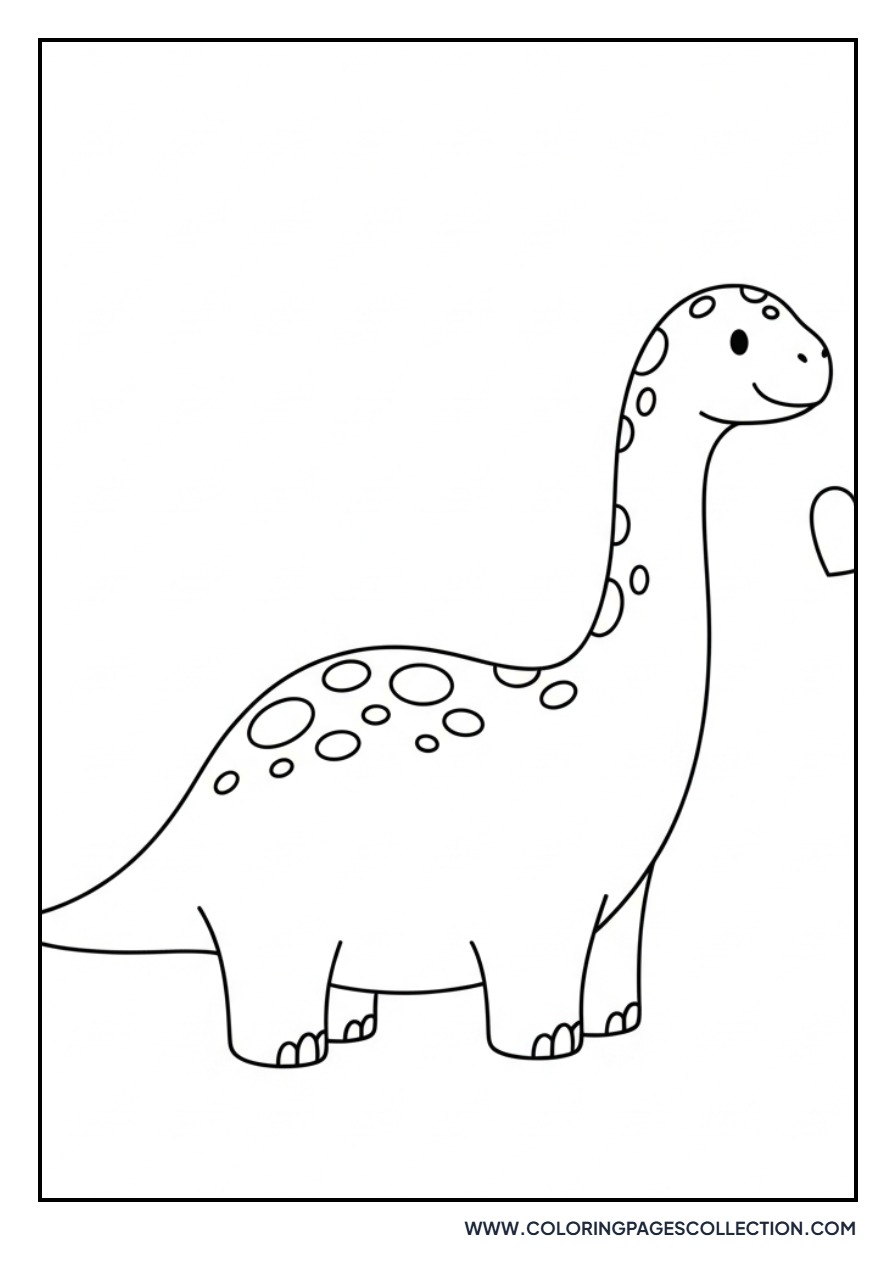 Cute Brontosaurus with a Heart - Free Printable Line Art