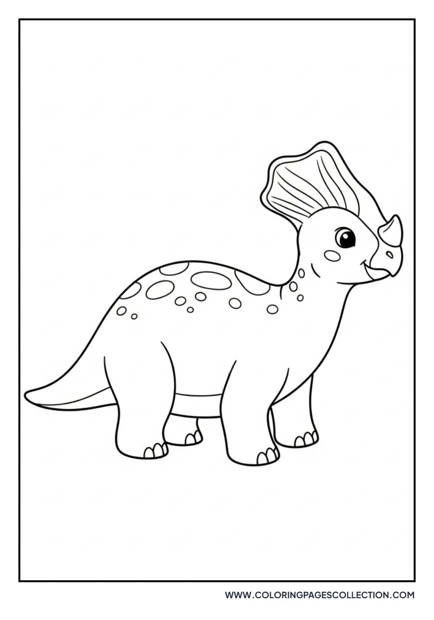 Cute Corythosaurus with Rounded Crest - Free Printable Line Art
