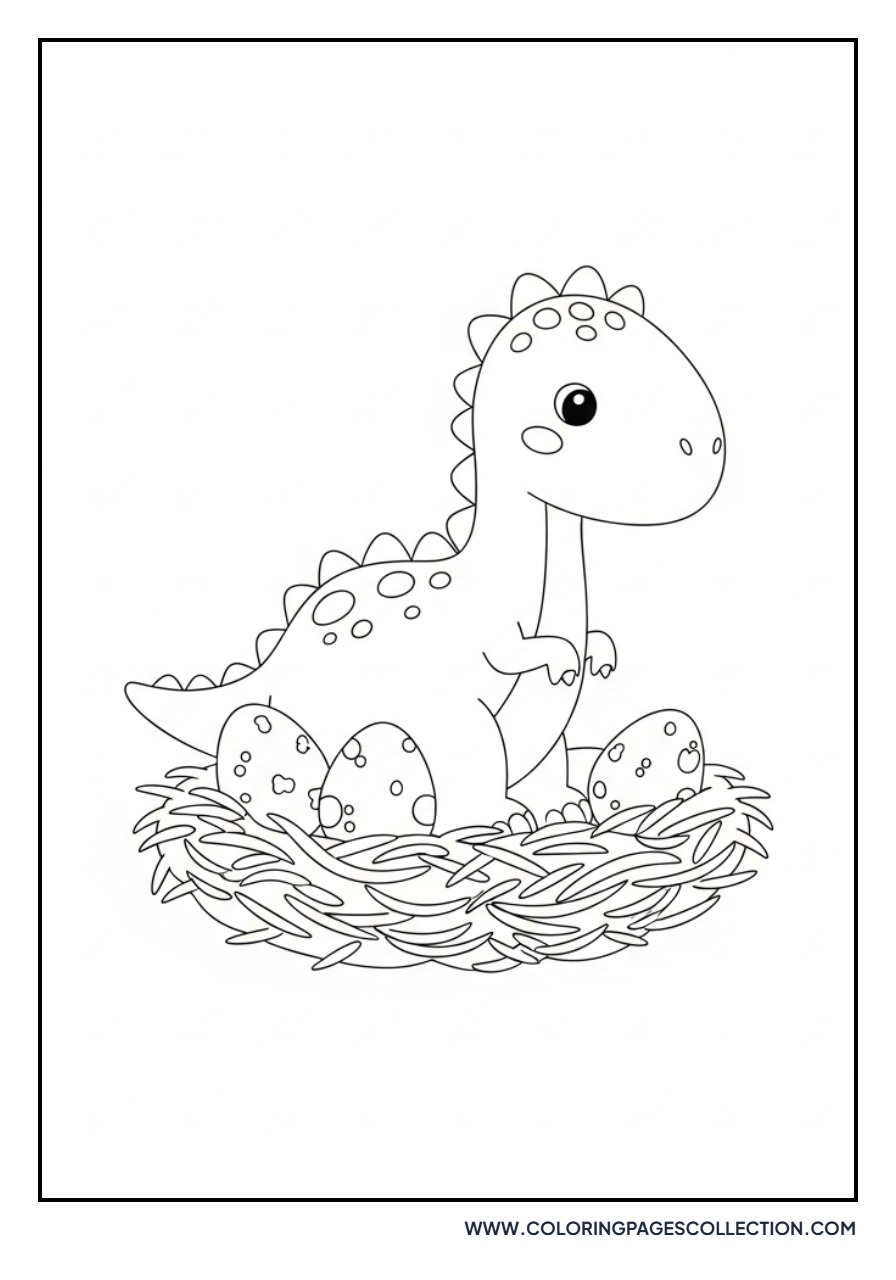 Cute Dinosaur Sitting in a Nest - Free Printable Line Art