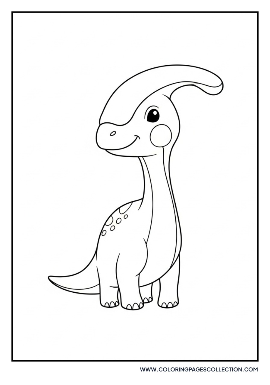 Cute Parasaurolophus with Head Crest - Free Printable Line Art