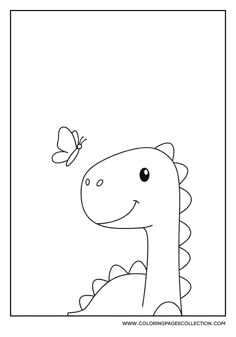 Dinosaur Looking at a Butterfly - Free Printable Line Art