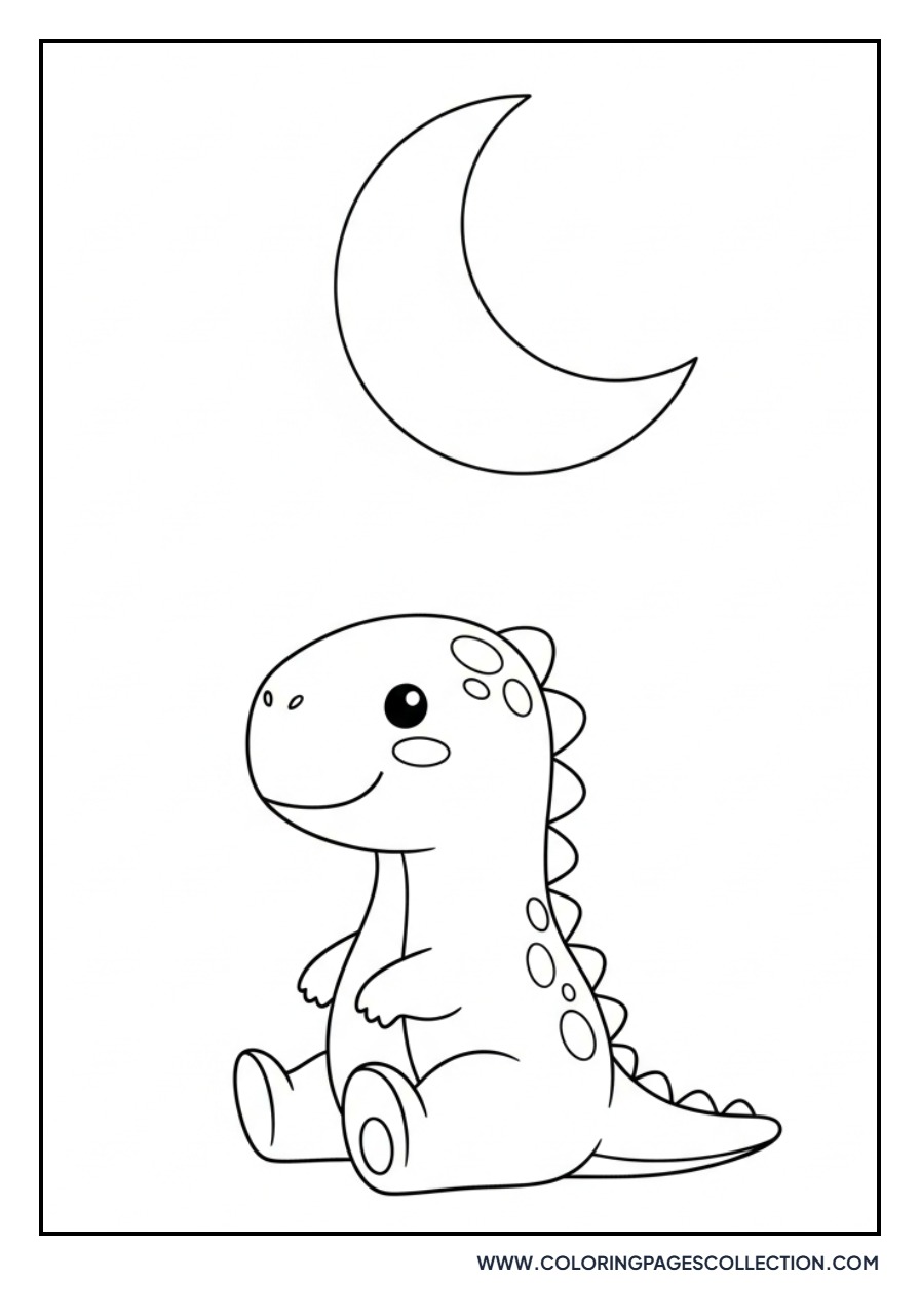 Dinosaur Looking at the Moon - Free Printable Line Art