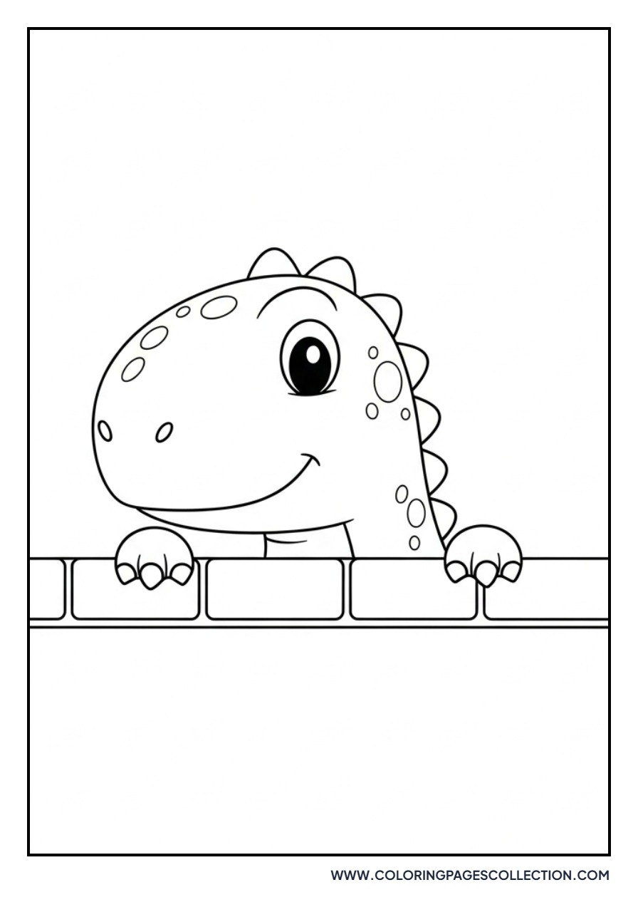 Dinosaur Peeking over a Wall - Free Printable Line Art
