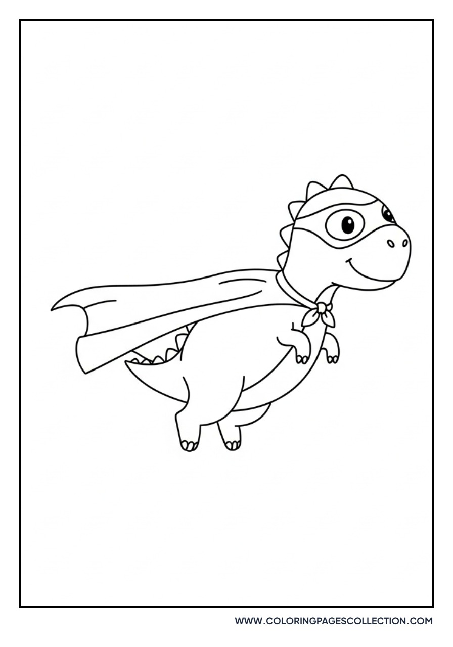 Dinosaur Wearing a Cape like a Superhero - Free Printable Line Art