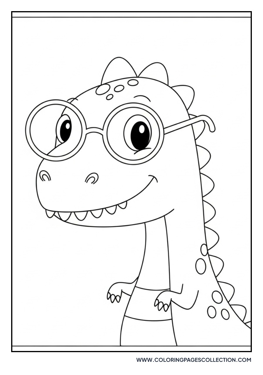 Dinosaur Wearing Large Eyeglasses - Free Printable Line Art