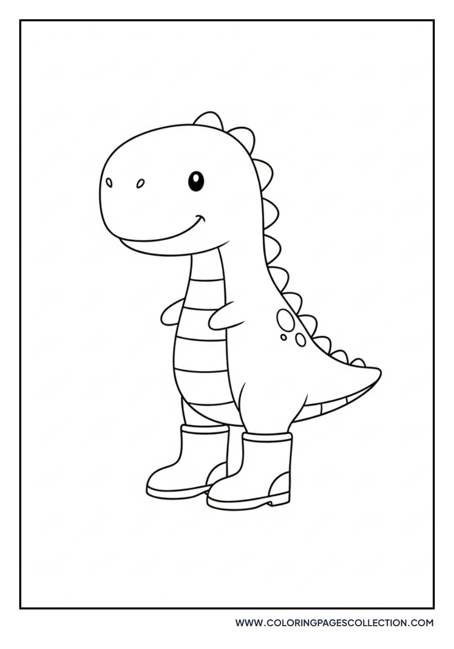 Dinosaur Wearing Rain Boots - Free Printable Line Art