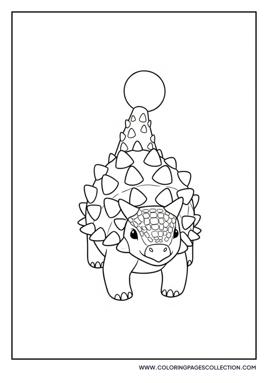 Friendly Ankylosaurus with Simple Tail Club - Free Printable Line Art