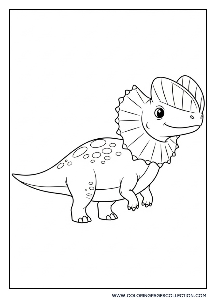 Friendly Dilophosaurus with Frill - Free Printable Line Art