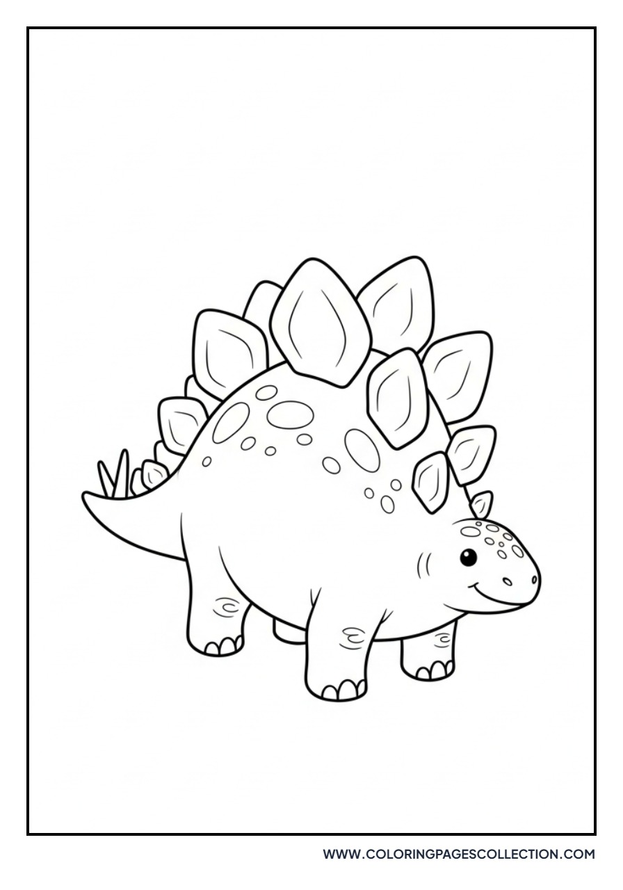 Kawaii Stegosaurus with Large Plates - Free Printable Line Art