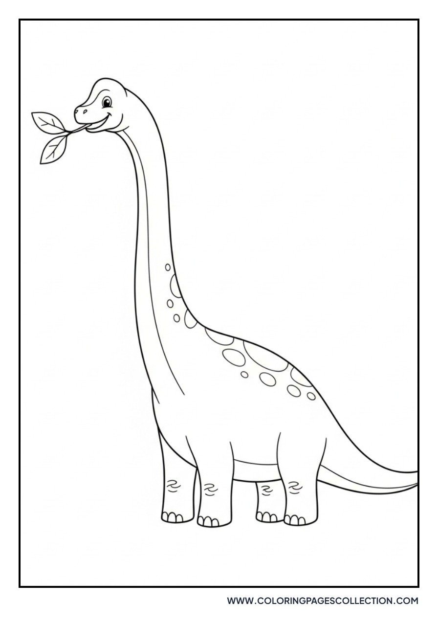 Long Neck Brachiosaurus Eating a Leaf - Free Printable Line Art