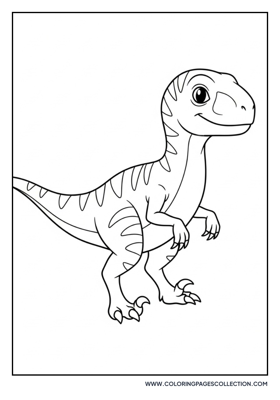 Small Velociraptor with Happy Face - Free Printable Line Art