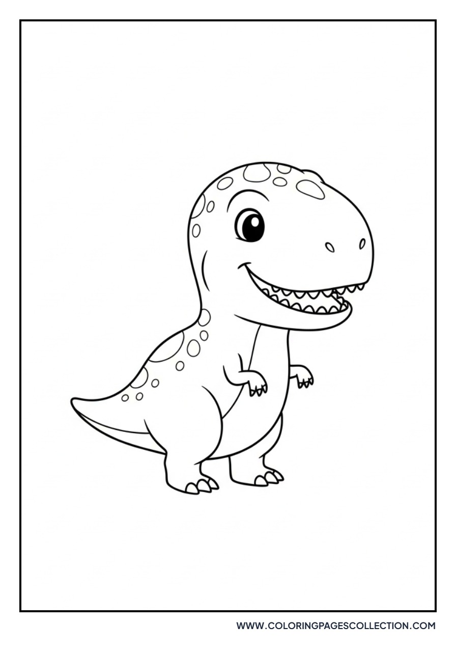 Smiling Baby Tyrannosaurus Rex - Cute Dinosaur Art - Free Printable Line Art