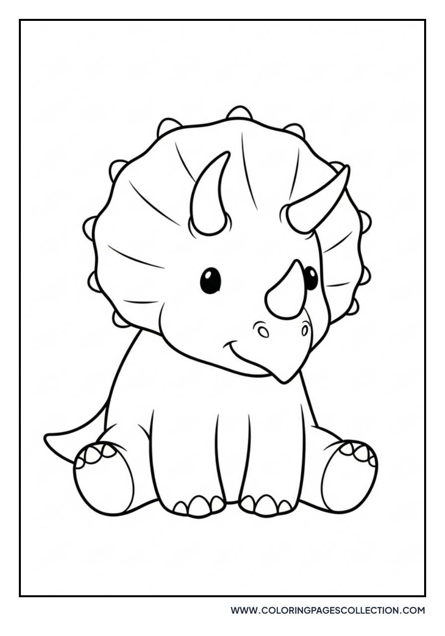 Sweet Triceratops with Three Horns - Free Printable Line Art