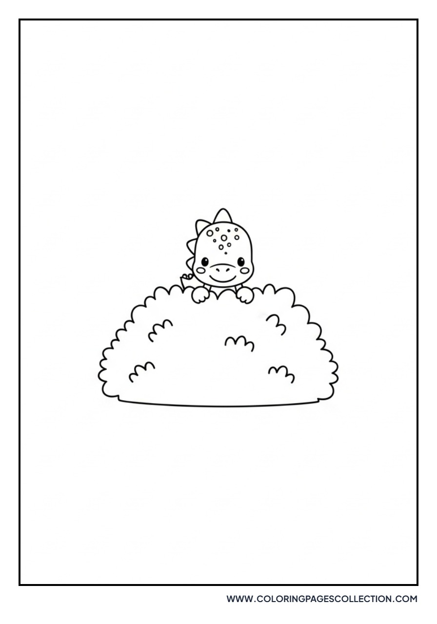 Tiny Dinosaur Hiding in a Bush - Free Printable Line Art